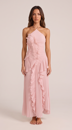 Hermione | Flowy Satin Maxi Dress in Purple Red — Baby Pink