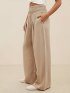 Eloise | Red Printed Wide Leg Linen Trousers