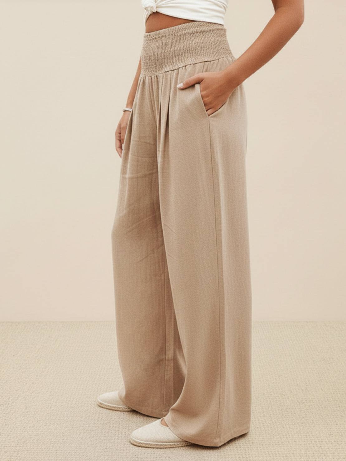 Eloise | Red Printed Wide Leg Linen Trousers