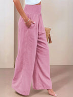 Eloise | Red Printed Wide Leg Linen Trousers