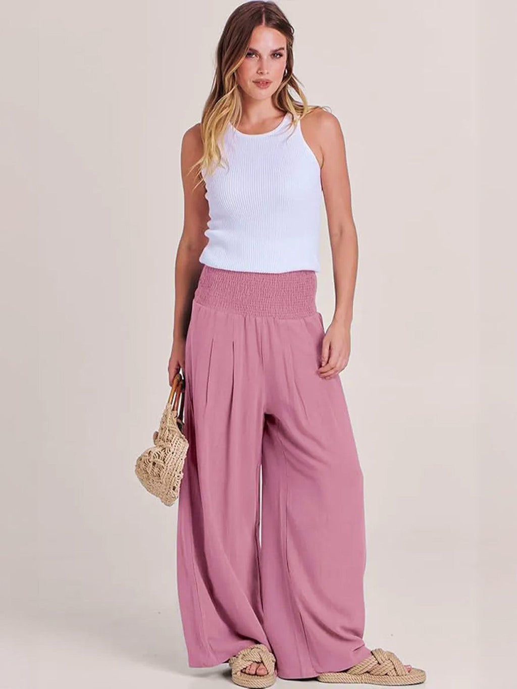 Eloise | Red Printed Wide Leg Linen Trousers