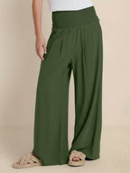 Eloise | Red Printed Wide Leg Linen Trousers — Army Green