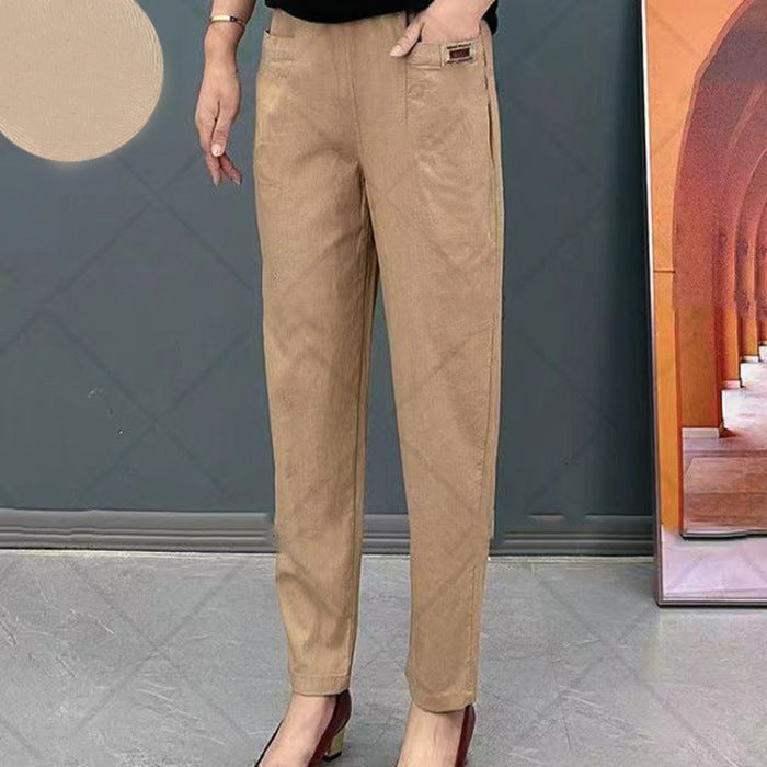 Rosalind | Wide Leg Linen Cotton Casual Formal Pants — Khaki