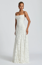 Honorine | Strapless Satin Maxi Evening Dress One Shoulder Midi — White
