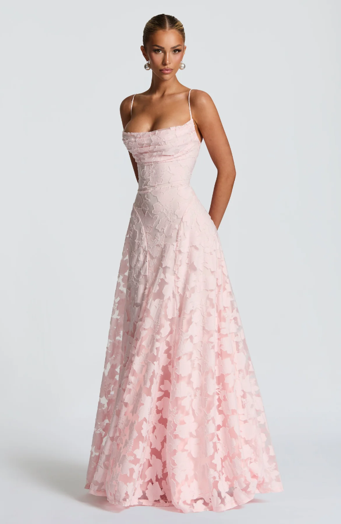 Honorine | Strapless Satin Maxi Evening Dress One Shoulder Midi — Pink