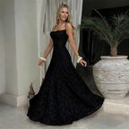 Honorine | Strapless Satin Maxi Evening Dress One Shoulder Midi — Black