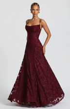 Honorine | Strapless Satin Maxi Evening Dress One Shoulder Midi — Burgundy