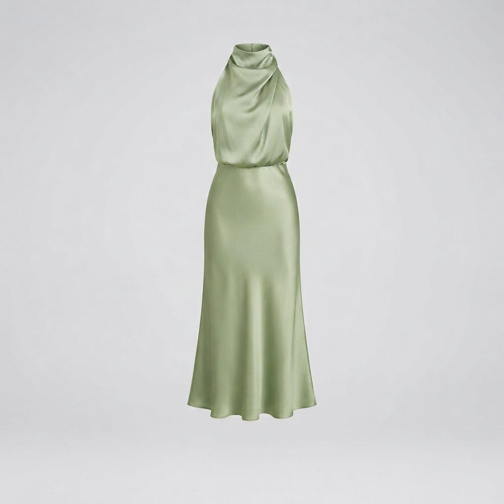 Cordelia | Satin Halter Midi Dress White Summer Maxi Mini