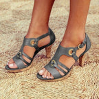 Dominique | Comfortable Strappy Mary Jane Heels Pink Tan Shoes — Grey