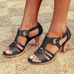 Dominique | Comfortable Strappy Mary Jane Heels Pink Tan Shoes