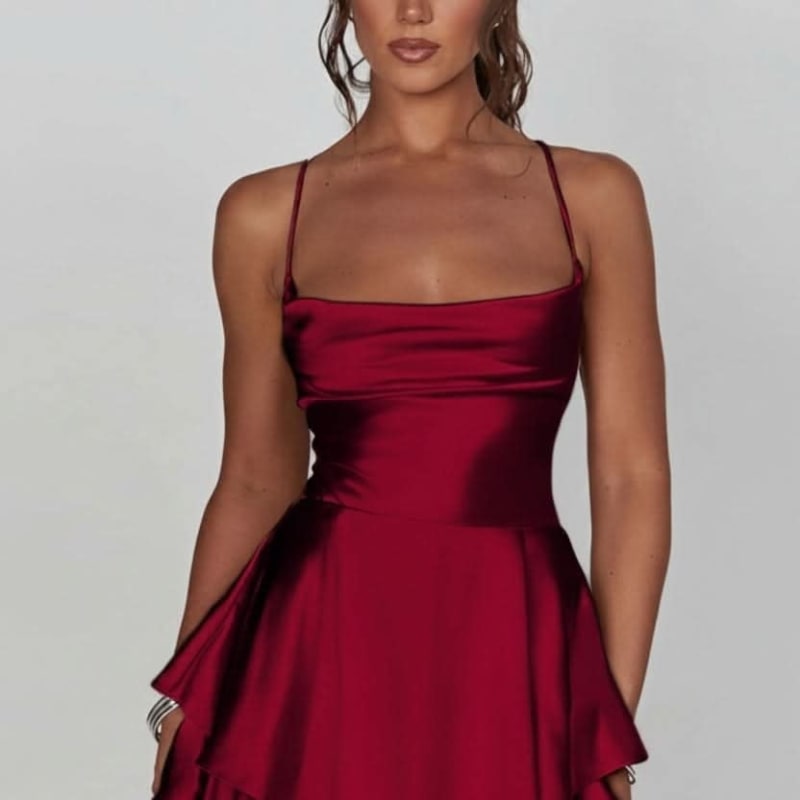 Pascale | Red Champagne Satin Mini Prom Dress — Ziegelrot