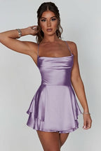 Pascale | Red Champagne Satin Mini Prom Dress — Lavender