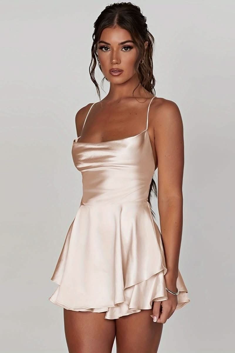 Pascale | Red Champagne Satin Mini Prom Dress — Aprikose
