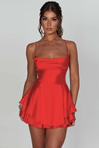 Pascale | Red Champagne Satin Mini Prom Dress — Red