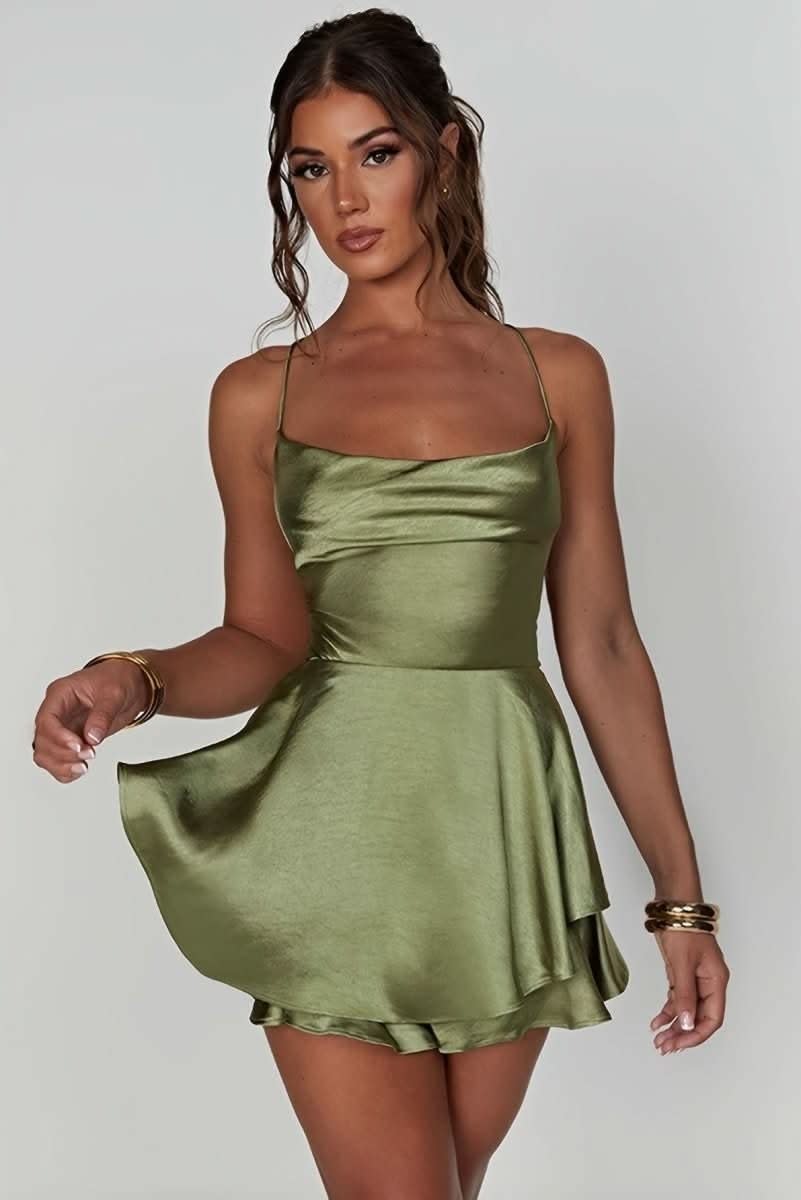 Pascale | Red Champagne Satin Mini Prom Dress — Matcha