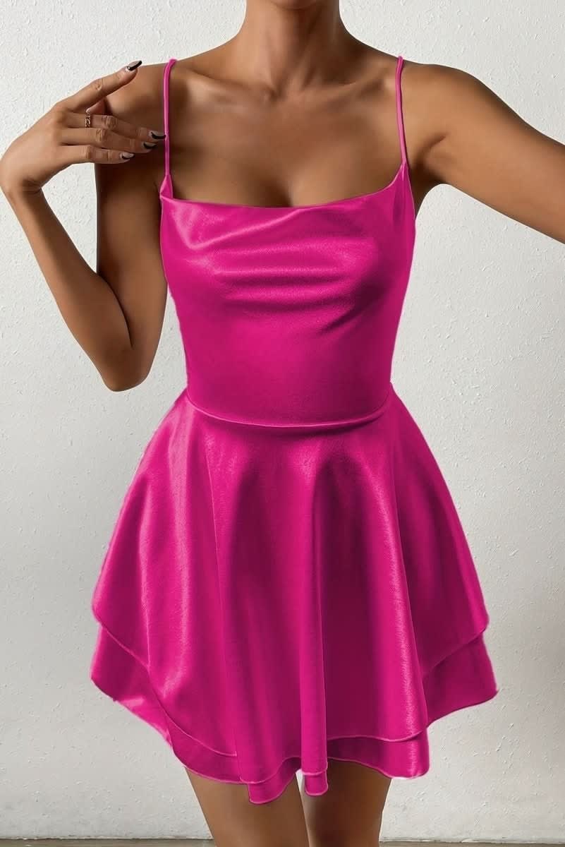 Pascale | Red Champagne Satin Mini Prom Dress
