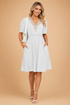 Felicity | Pink White Yellow Floral Lace Short Summer Dress