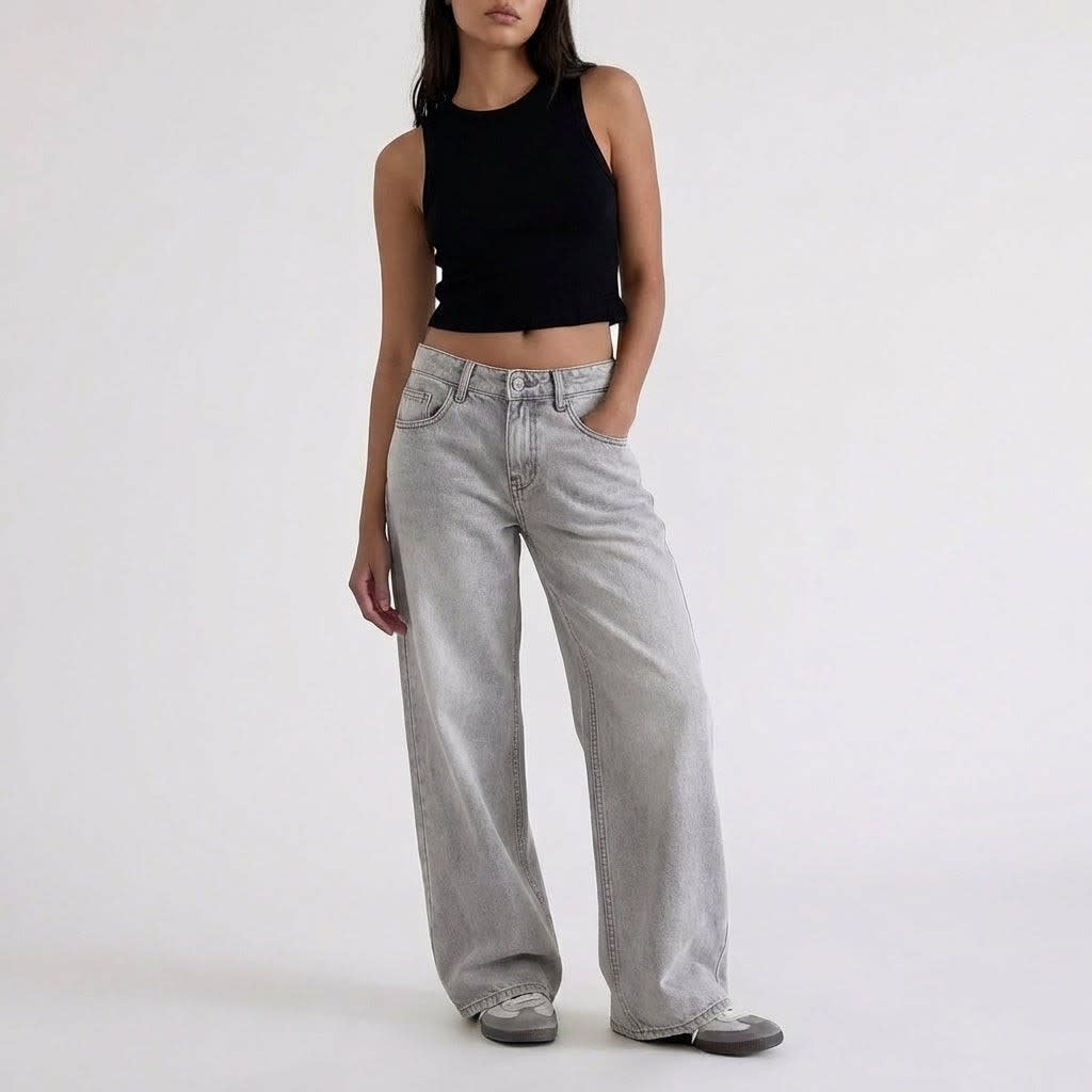 Manon | High Rise Wide Leg Linen Pants — Light Grey