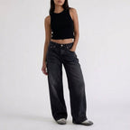 Manon | High Rise Wide Leg Linen Pants — Black Grey