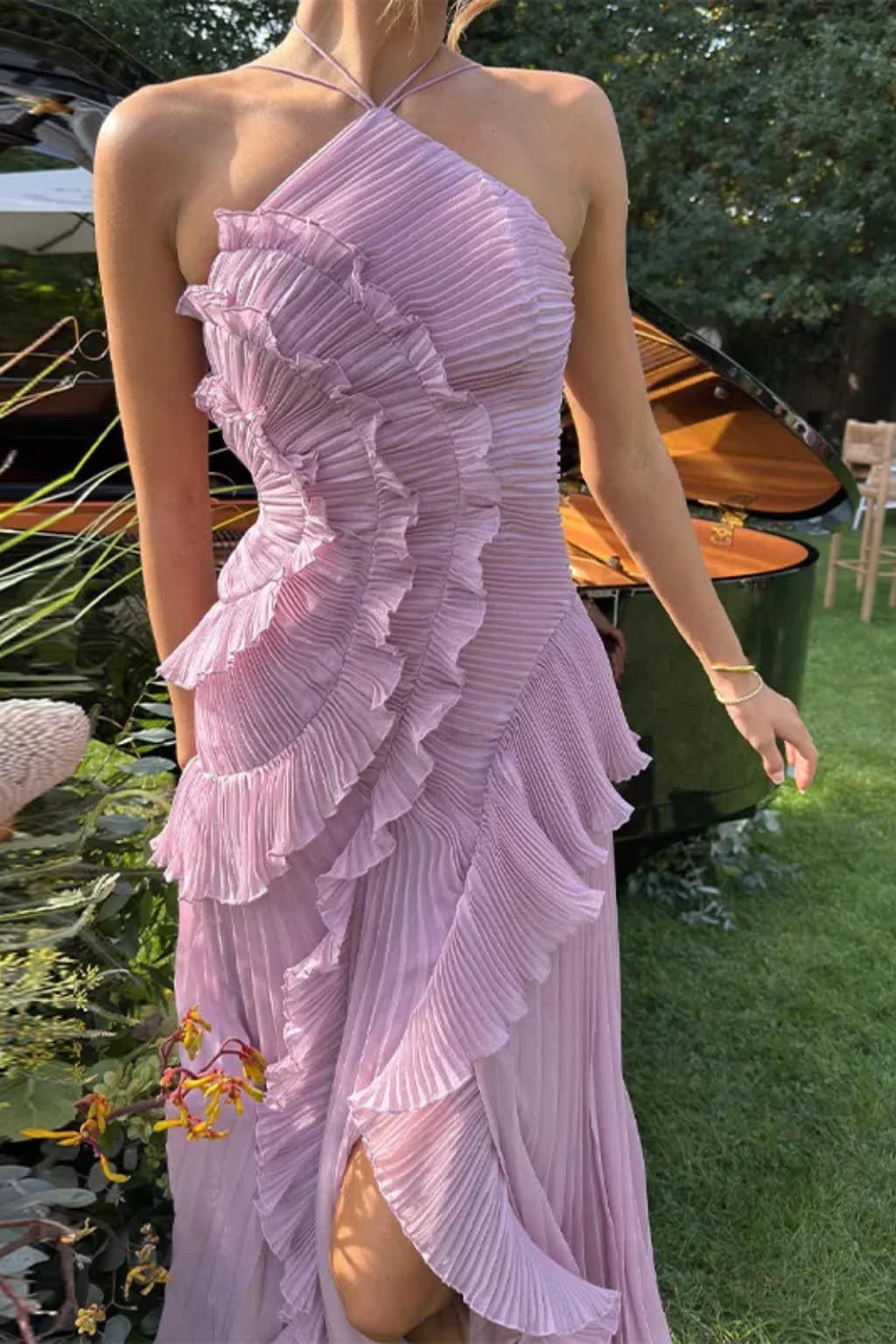 Lucinda | Spring Summer Floral Satin White Ruffle Maxi Wedding Guest Dress