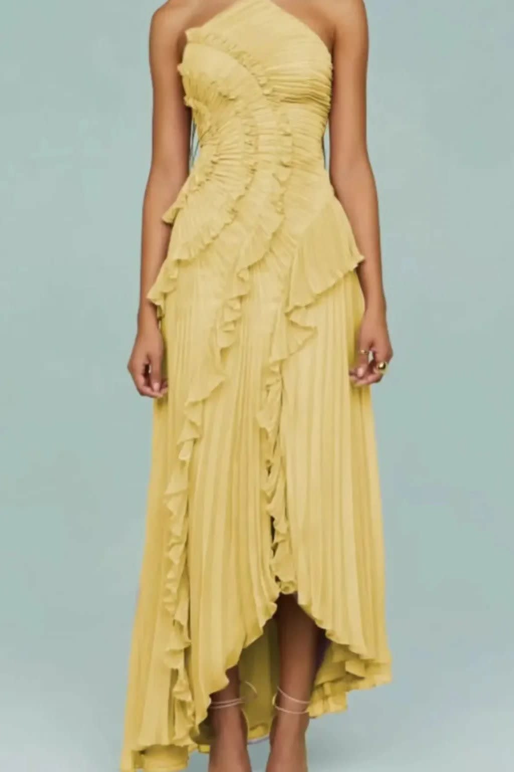 Lucinda | Spring Summer Floral Satin White Ruffle Maxi Wedding Guest Dress