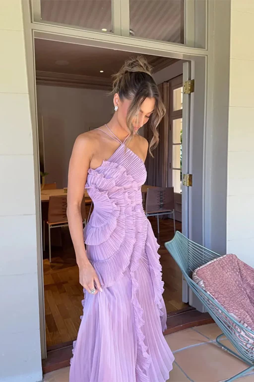 Lucinda | Spring Summer Floral Satin White Ruffle Maxi Wedding Guest Dress