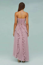 Lucinda | Spring Summer Floral Satin White Ruffle Maxi Wedding Guest Dress