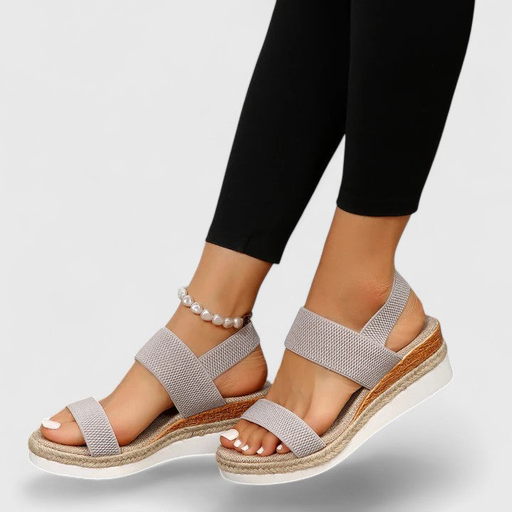 Violaine | Silver Flat Low Mid Heel Bridal Sandals — Gray