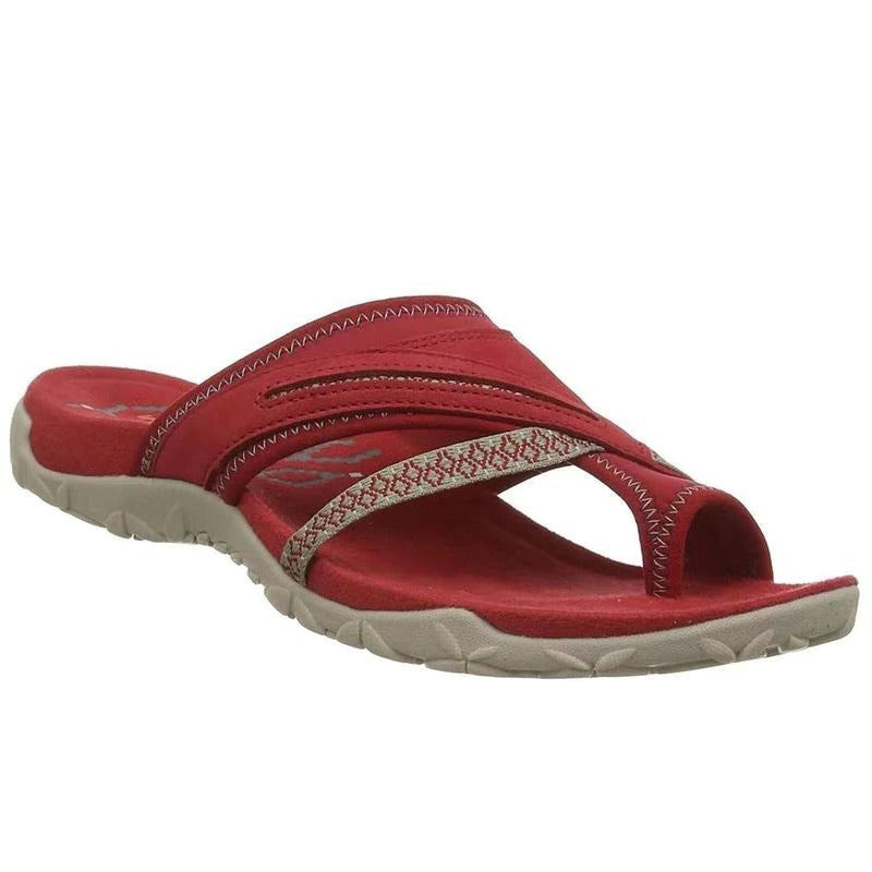 Elodie | Low Heel Silver White Summer Sandals Heels — Red