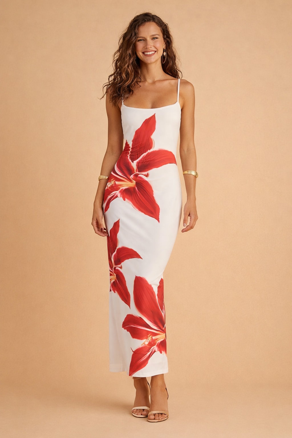 Giselle | Floral Print Pink Maxi Midi Mini Dress — White-Red