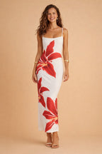 Giselle | Floral Print Pink Maxi Midi Mini Dress — White-Red