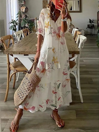 Anouk | Flowy Satin Maxi Dress Purple Red Blue Boho Summer — White 3