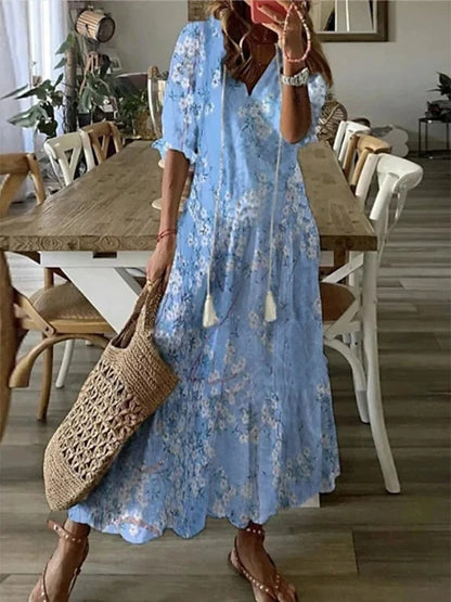 Anouk | Flowy Satin Maxi Dress Purple Red Blue Boho Summer — Light Blue