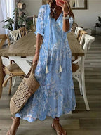Anouk | Flowy Satin Maxi Dress Purple Red Blue Boho Summer — Light Blue