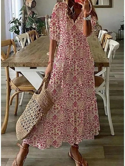Anouk | Flowy Satin Maxi Dress Purple Red Blue Boho Summer — Red