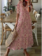 Anouk | Flowy Satin Maxi Dress Purple Red Blue Boho Summer — Red