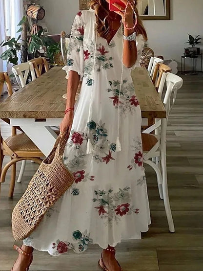 Anouk | Flowy Satin Maxi Dress Purple Red Blue Boho Summer — White 1
