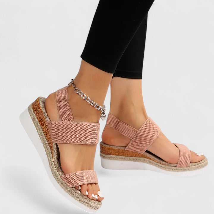 Violaine | Silver Flat Low Mid Heel Bridal Sandals — Pink