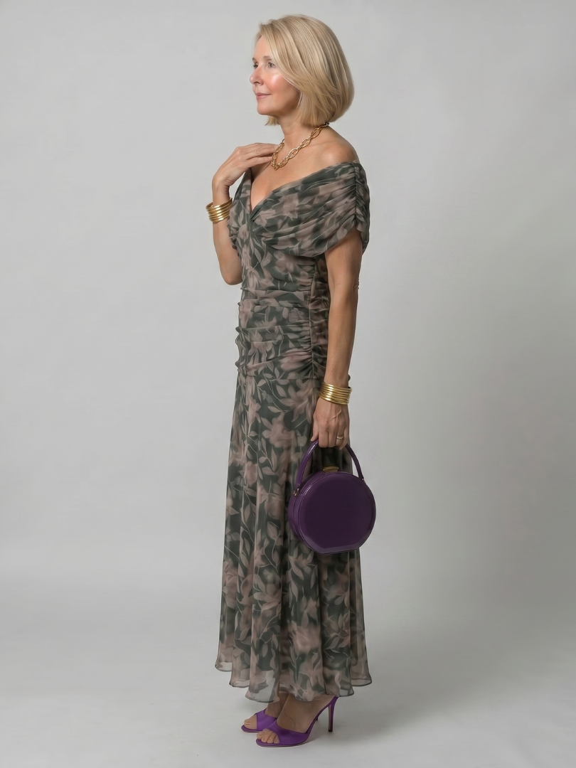 Octavia | Purple One Shoulder Strapless Denim Flowy Maxi Dress