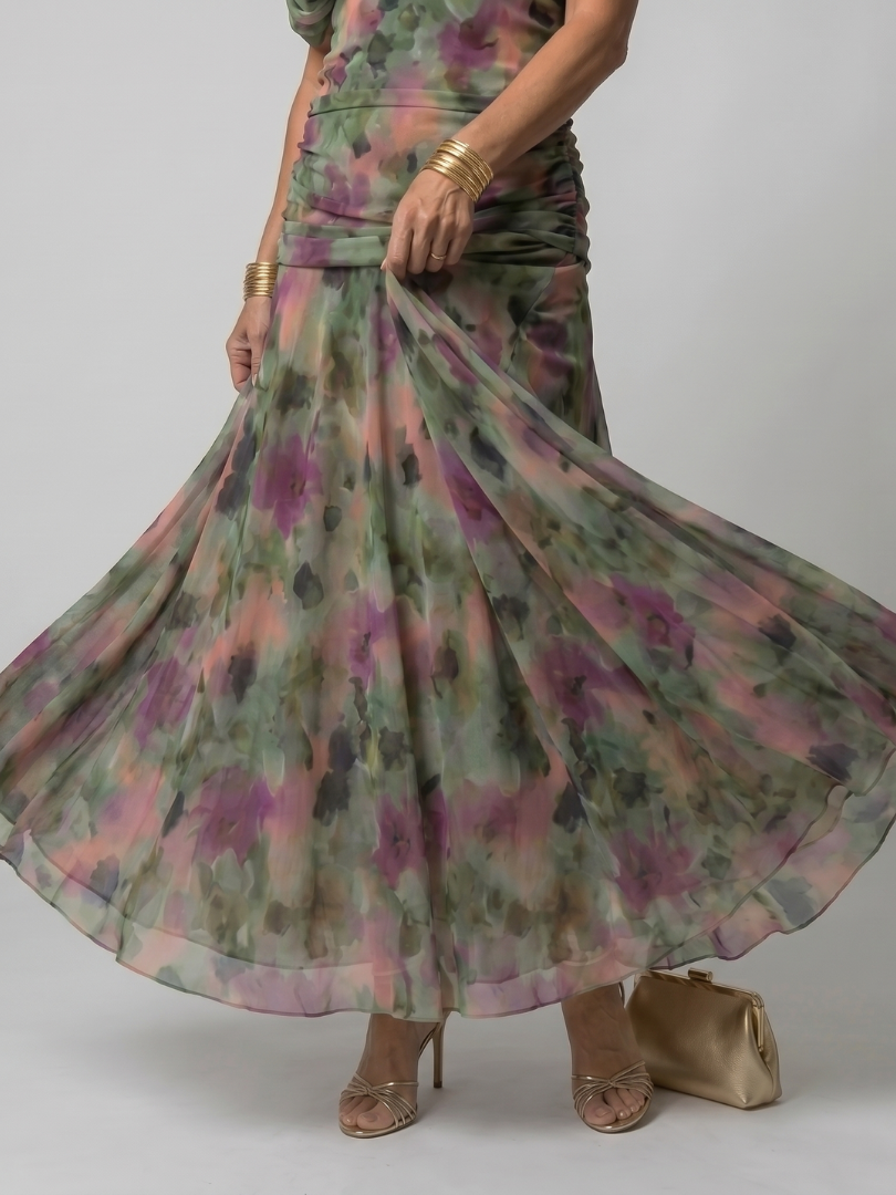Octavia | Purple One Shoulder Strapless Denim Flowy Maxi Dress