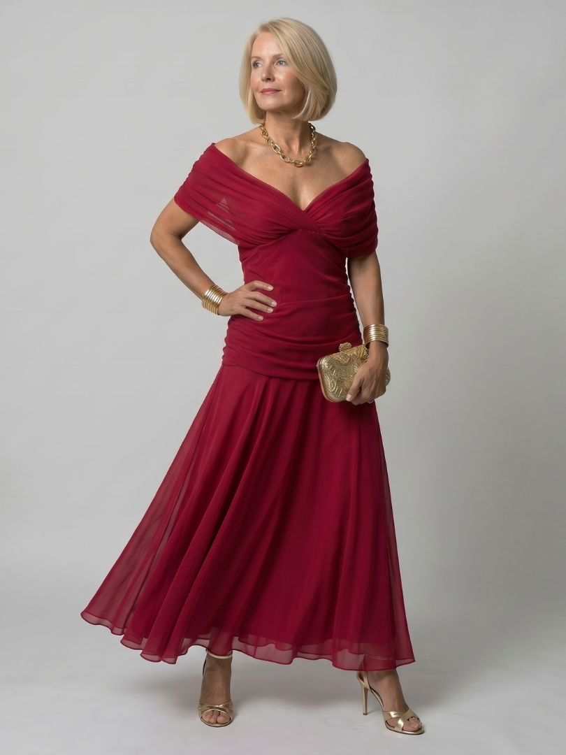 Octavia | Purple One Shoulder Strapless Denim Flowy Maxi Dress — Red