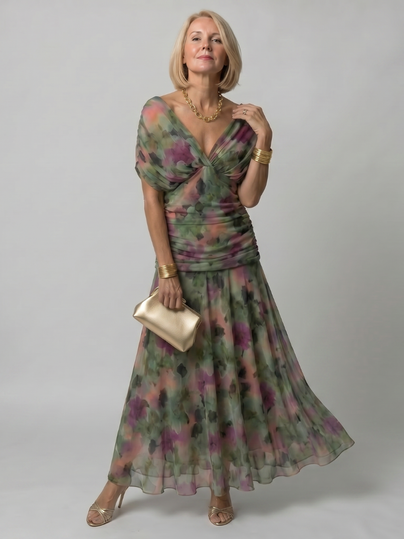 Octavia | Purple One Shoulder Strapless Denim Flowy Maxi Dress — Dark green
