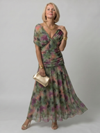 Octavia | Purple One Shoulder Strapless Denim Flowy Maxi Dress — Dark green