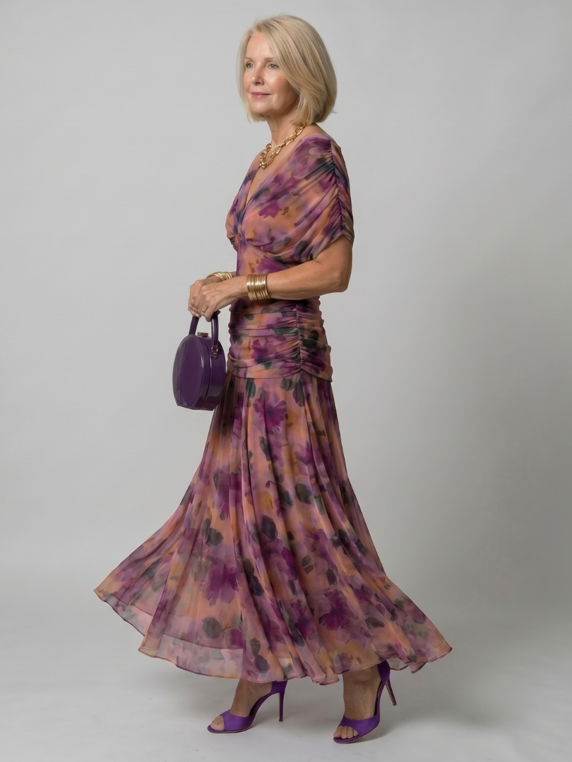 Octavia | Purple One Shoulder Strapless Denim Flowy Maxi Dress