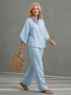 Isolde | White Linen Wide Leg Jumpsuit Romper Playsuit Pants — Sky blue