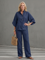 Isolde | White Linen Wide Leg Jumpsuit Romper Playsuit Pants — Navy