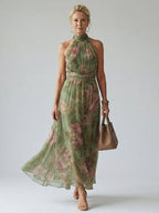 Maelys | Purple Satin Short Sleeve Midi Maxi Denim Dress — Sage Green
