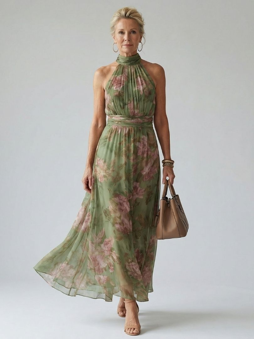 Maelys | Purple Satin Short Sleeve Midi Maxi Denim Dress — Sage Green