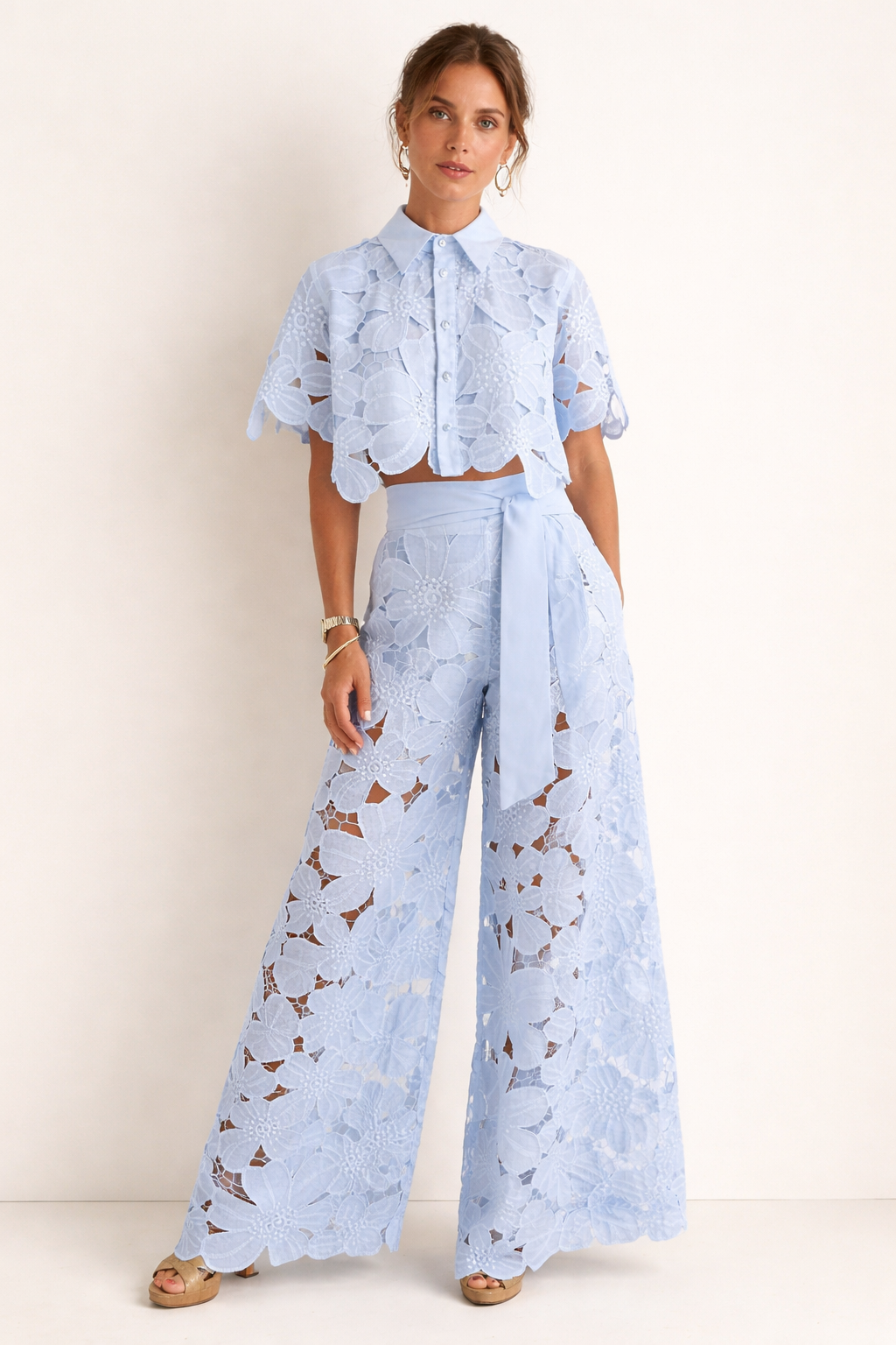 Fleur | Summer Jumpsuits Playsuits Two-Piece Wide-Leg Set — Blue