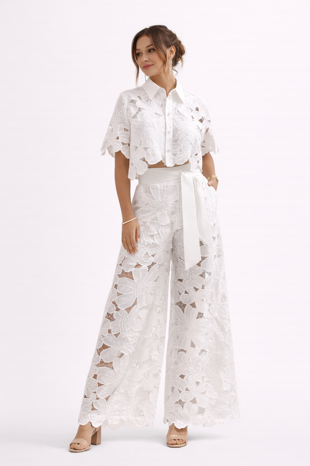 Fleur | Summer Jumpsuits Playsuits Two-Piece Wide-Leg Set — White